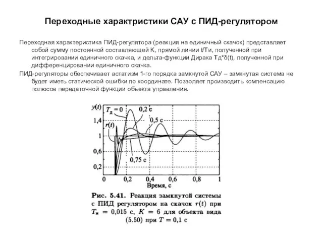 Переходные характристики САУ с ПИД-регулятором Переходная характеристика ПИД-регулятора (реакция на единичный