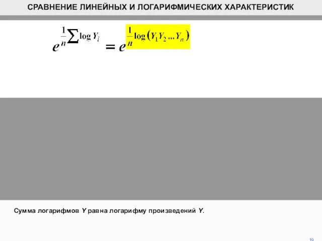 Сумма логарифмов Y равна логарифму произведений Y. 19 СРАВНЕНИЕ ЛИНЕЙНЫХ И ЛОГАРИФМИЧЕСКИХ ХАРАКТЕРИСТИК