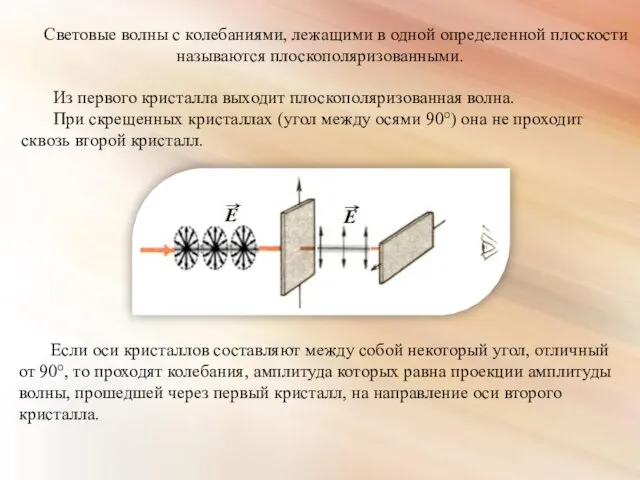 Световые волны с колебаниями, лежащими в одной определенной плоскости называются плоскополяризованными.