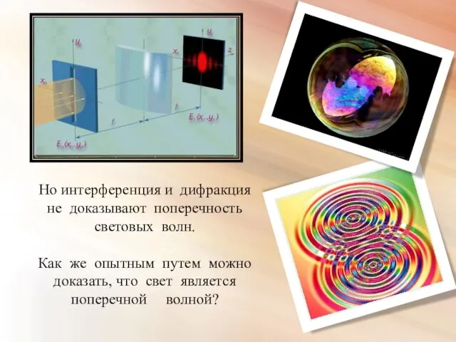 Но интерференция и дифракция не доказывают поперечность световых волн. Как же