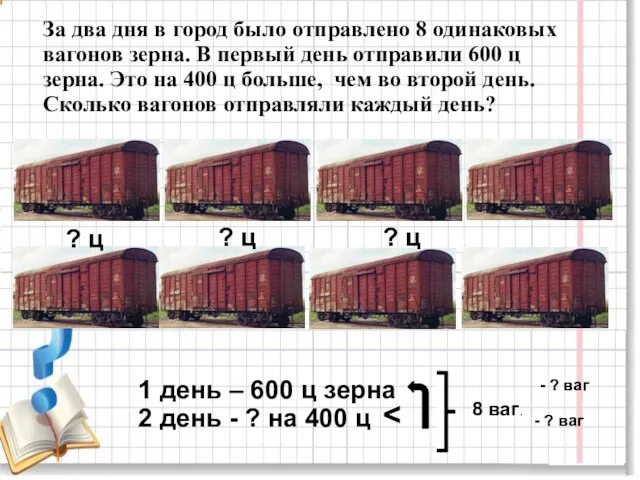 За два дня в город было отправлено 8 одинаковых вагонов зерна.