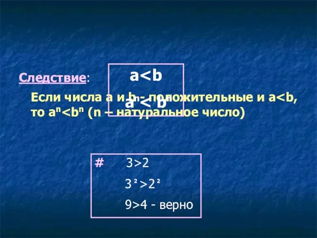 Следствие: Если числа a и b - положительные и a a