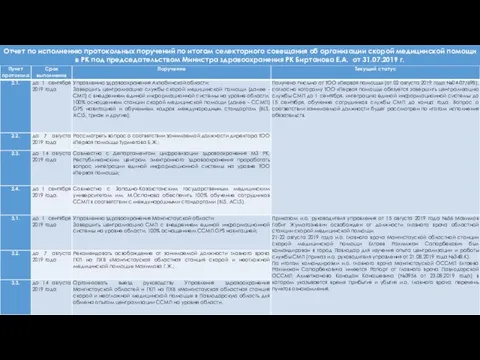 Отчет по исполнению протокольных поручений по итогам селекторного совещания об организации