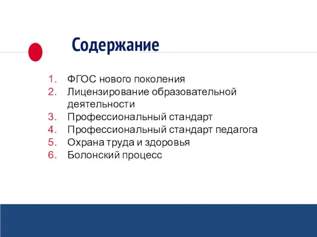 Содержание ФГОС нового поколения Лицензирование образовательной деятельности Профессиональный стандарт Профессиональный стандарт