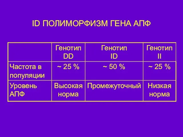 ID ПОЛИМОРФИЗМ ГЕНА АПФ