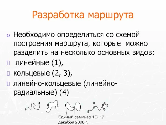 Единый семинар 1С, 17 декабря 2008 г. Разработка маршрута Необходимо определиться