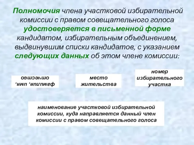 Полномочия члена участковой избирательной комиссии с правом совещательного голоса удостоверяется в