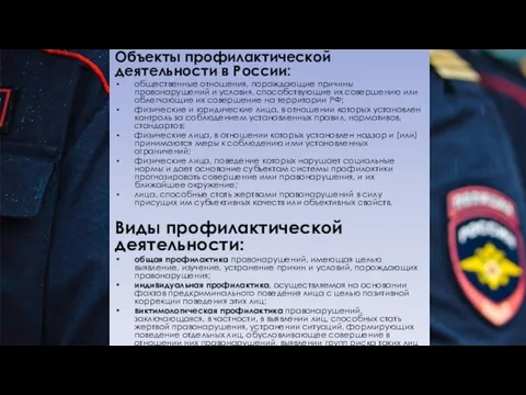 Объекты профилактической деятельности в России: общественные отношения, порождающие причины правонарушений и