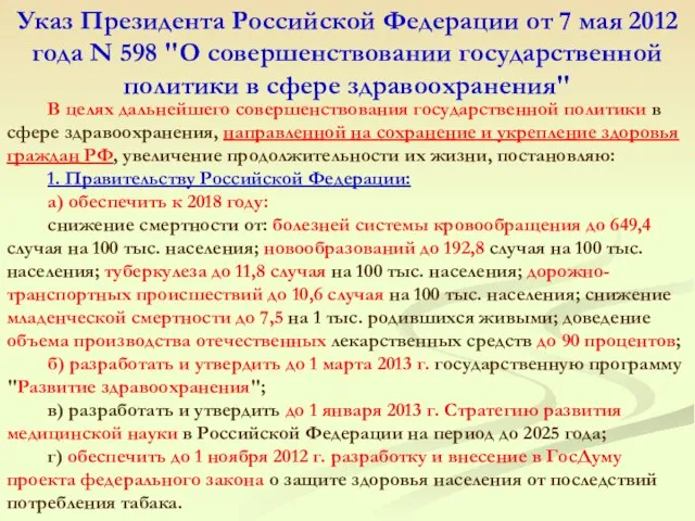 Указ Президента Российской Федерации от 7 мая 2012 года N 598