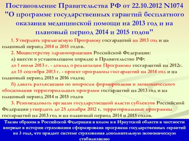 Постановление Правительства РФ от 22.10.2012 N1074 "О программе государственных гарантий бесплатного