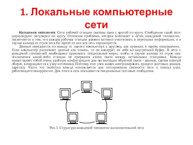 1. Локальные компьютерные сети Кольцевая типология. Сети рабочей станции связаны одна