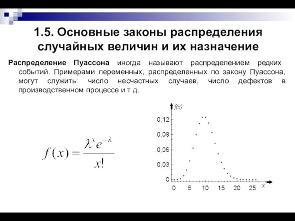 1.5. Основные законы распределения случайных величин и их назначение Распределение Пуассона