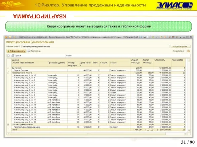 / 90 1С:Риэлтор. Управление продажами недвижимости КВАРТИРОГРАММА