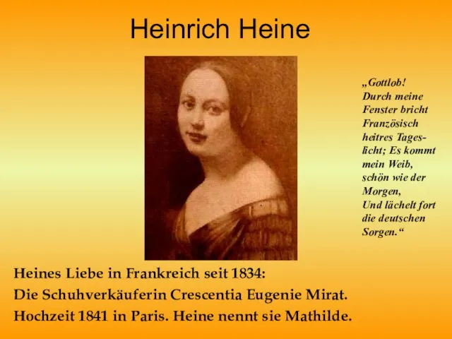 Heinrich Heine Heines Liebe in Frankreich seit 1834: Die Schuhverkäuferin Crescentia