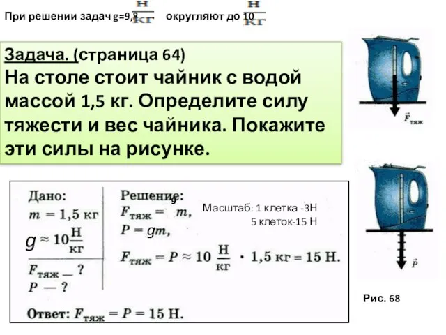 При решении задач g=9,8 округляют до 10 Задача. (страница 64) На