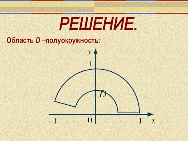 РЕШЕНИЕ. Область D –полуокружность: