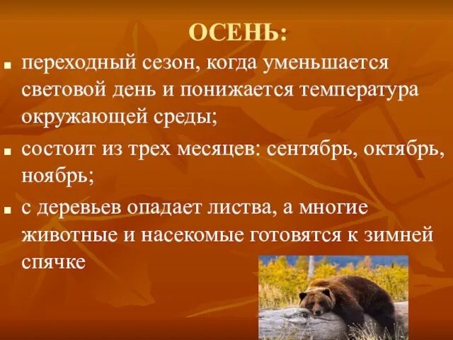 ОСЕНЬ: переходный сезон, когда уменьшается световой день и понижается температура окружающей