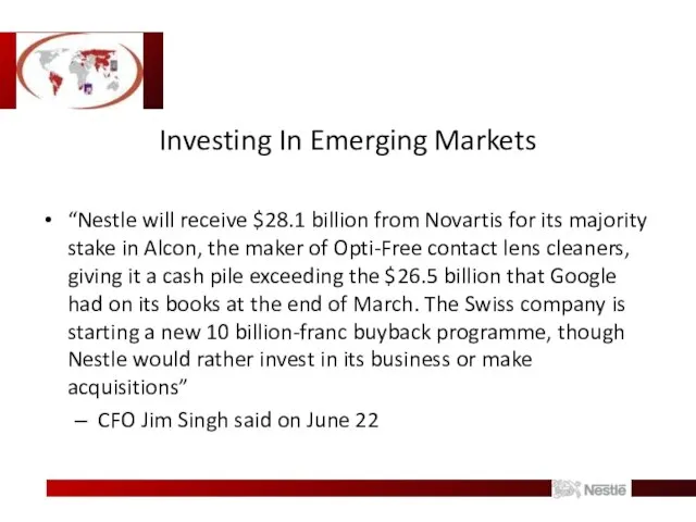 Investing In Emerging Markets “Nestle will receive $28.1 billion from Novartis
