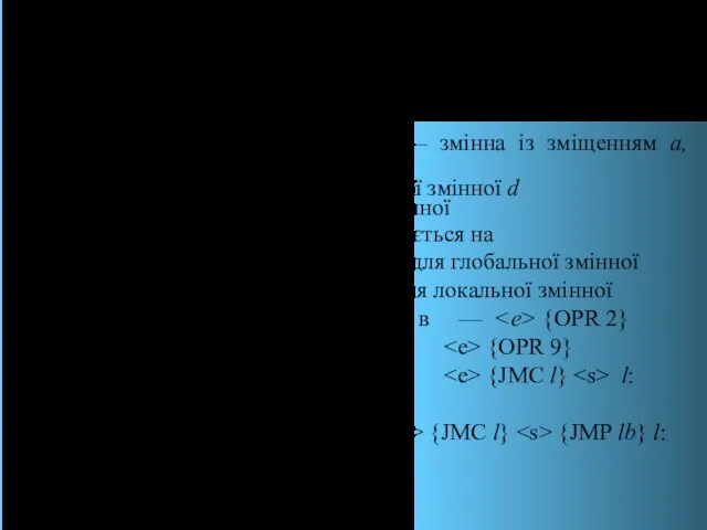 Оператори мови SPL переводяться в проміжний код за таким принципом: Оператор