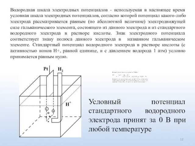 Водородная шкала электродных потенциалов - используемая в настоящее время условная шкала