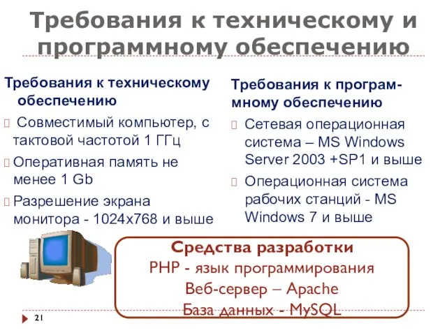 Требования к техническому и программному обеспечению Требования к техническому обеспечению Совместимый