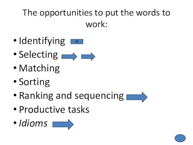 The opportunities to put the words to work: Identifying Selecting Matching