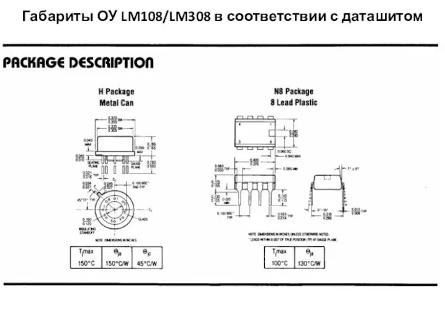 Габариты ОУ LM108/LM308 в соответствии с даташитом