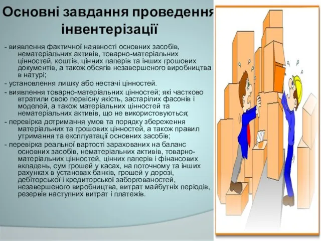 Основні завдання проведення інвентерізації - виявлення фактичної наявності основних засобів, нематеріальних