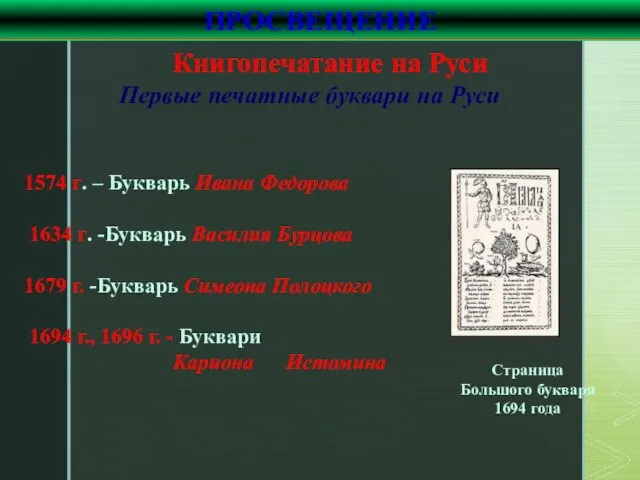 Первые печатные буквари на Руси 1574 г. – Букварь Ивана Федорова