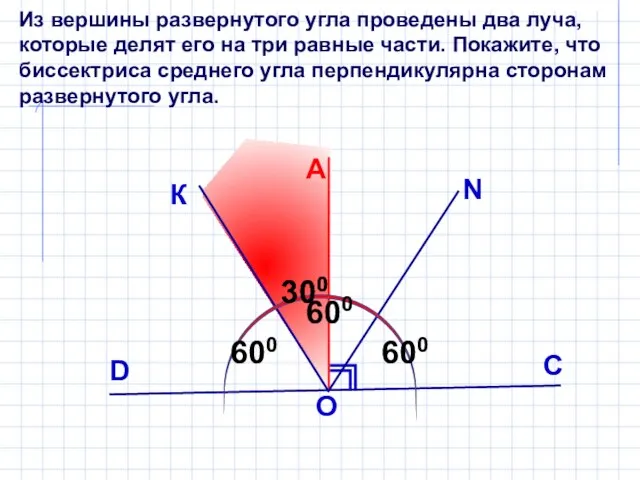 Из вершины развернутого угла проведены два луча, которые делят его на