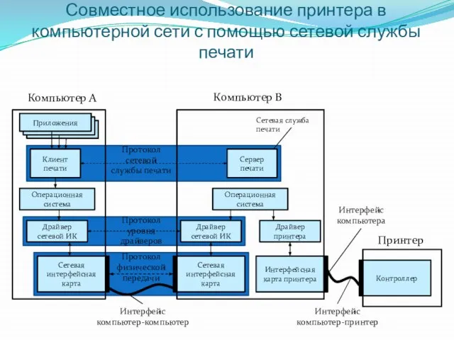 Совместное использование принтера в компьютерной сети с помощью сетевой службы печати