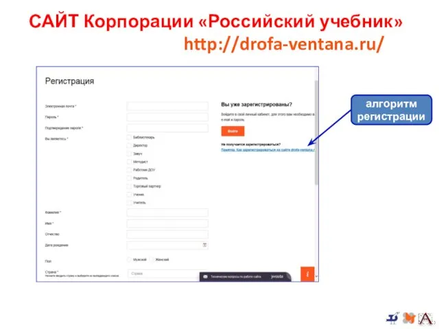 САЙТ Корпорации «Российский учебник» http://drofa-ventana.ru/ алгоритм регистрации