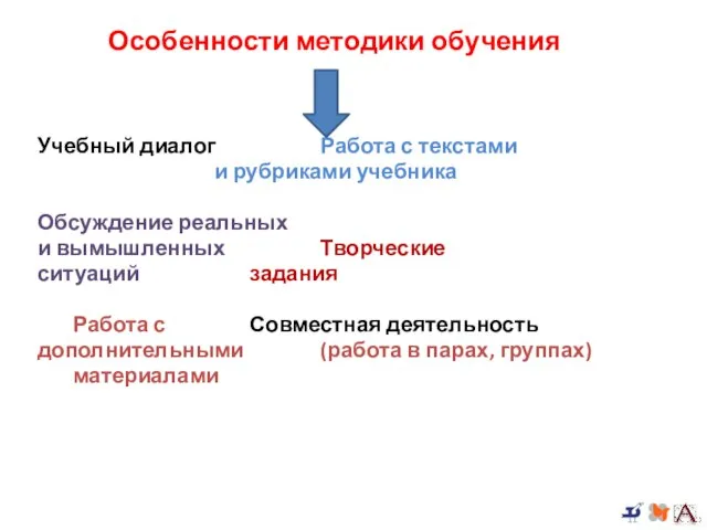 Особенности методики обучения Учебный диалог Работа с текстами и рубриками учебника