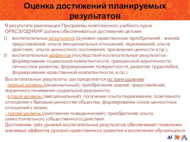 Оценка достижений планируемых результатов В результате реализации Программы комплексного учебного курса