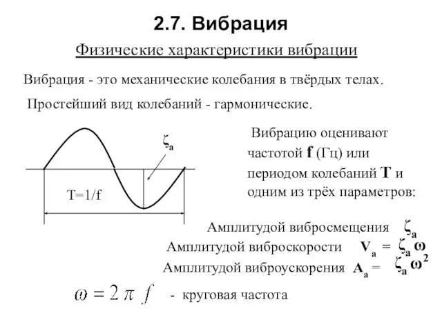 2.7. Вибрация Физические характеристики вибрации Вибрация - это механические колебания в