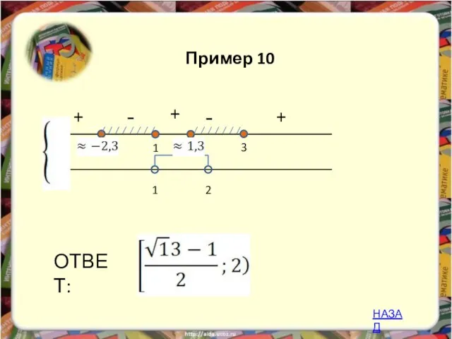 - + 3 ОТВЕТ: 1 1 2 + + - Пример 10 НАЗАД