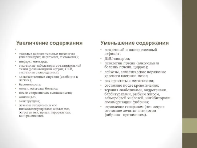 Увеличение содержания тяжелые воспалительные патологии (пиелонефрит, перитонит, пневмония); инфаркт миокарда; системные