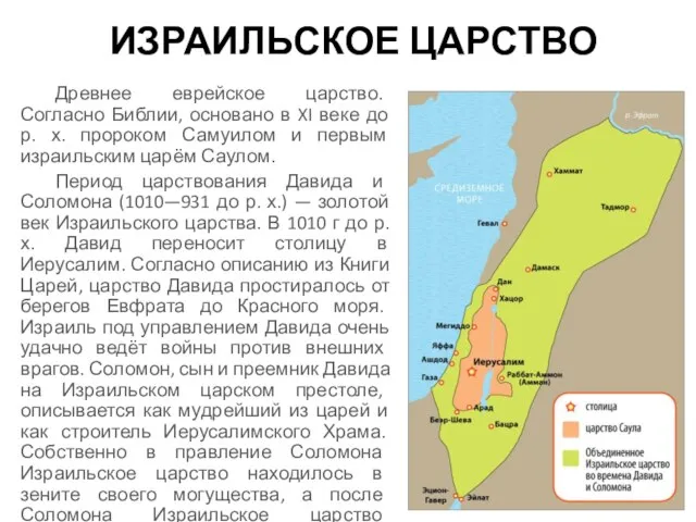 ИЗРАИЛЬСКОЕ ЦАРСТВО Древнее еврейское царство. Согласно Библии, основано в XI веке