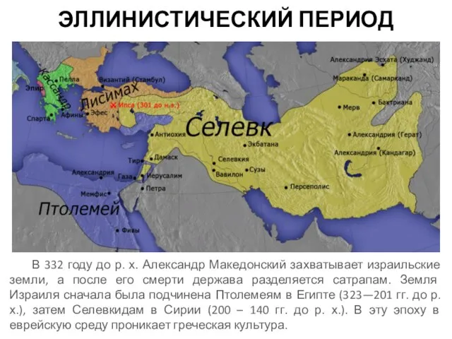 ЭЛЛИНИСТИЧЕСКИЙ ПЕРИОД В 332 году до р. х. Александр Македонский захватывает