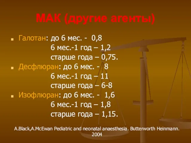 МАК (другие агенты) Галотан: до 6 мес. - 0,8 6 мес.-1