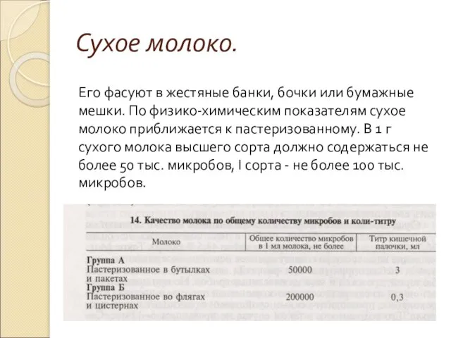 Сухое молоко. Его фасуют в жестяные банки, бочки или бумаж­ные мешки.