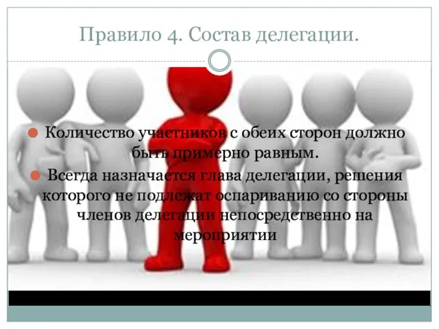 Правило 4. Состав делегации. Количество участников с обеих сторон должно быть