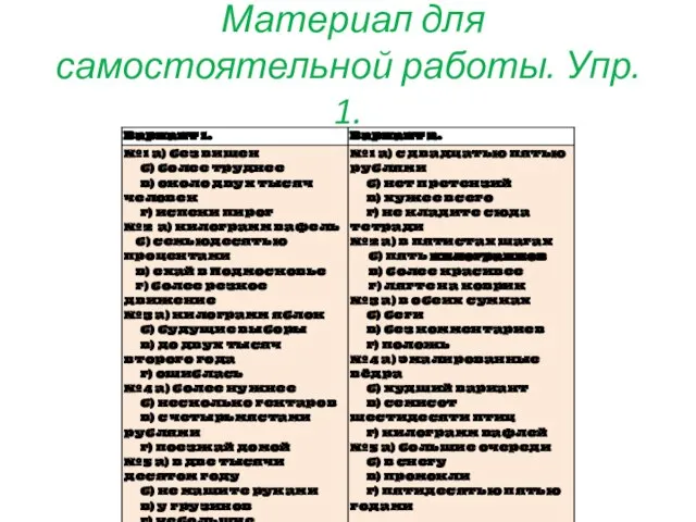 Материал для самостоятельной работы. Упр. 1.