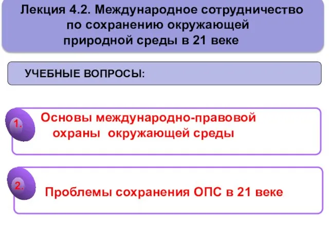 Лекция 4.2. Международное сотрудничество по сохранению окружающей природной среды в 21