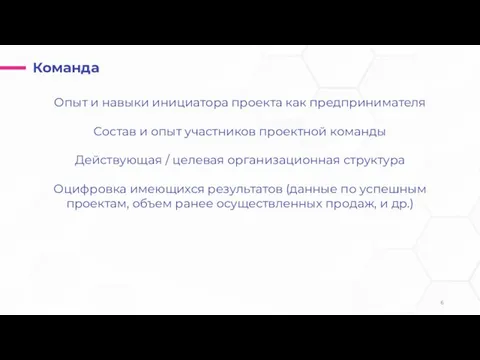 Команда Опыт и навыки инициатора проекта как предпринимателя Состав и опыт