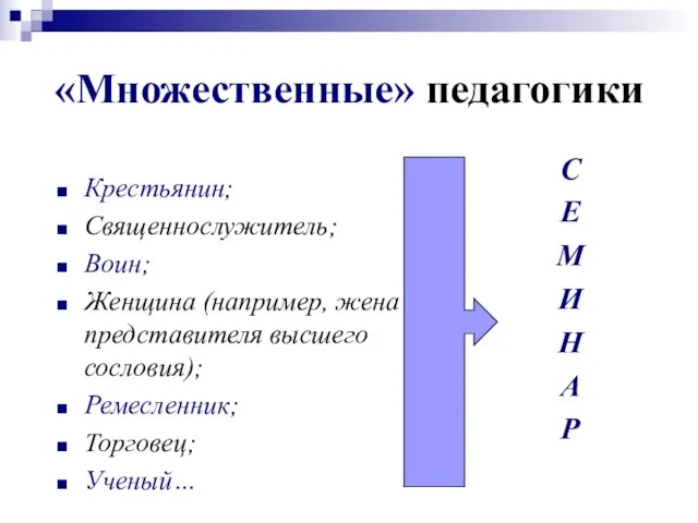 С Е М И Н А Р «Множественные» педагогики Крестьянин; Священнослужитель;