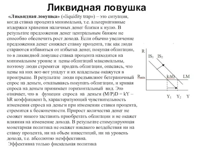 Ликвидная ловушка «Ликвидная ловушка» («liquidity trap») – это ситуация, когда ставка