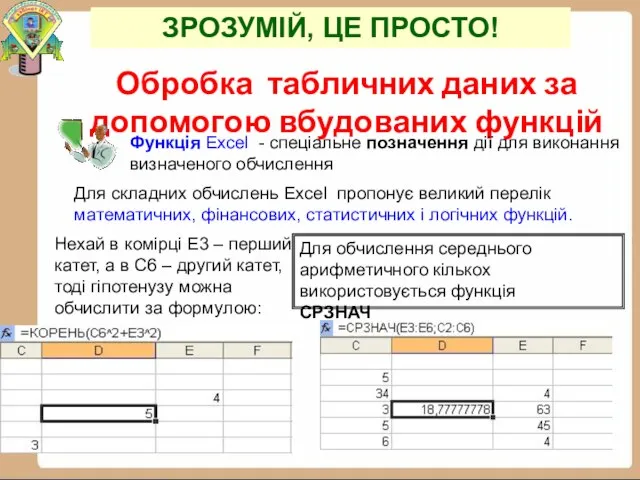 Обробка табличних даних за допомогою вбудованих функцій Функція Excel - спеціальне