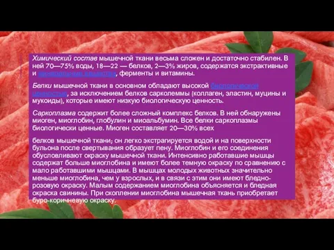 Химический состав мышечной ткани весьма сложен и достаточно стабилен. В ней