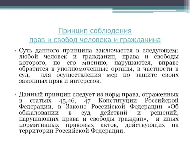 Суть данного принципа заключается в следующем: любой человек и гражданин, права